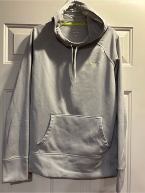 Women’s Nike Light Gray Therma-Fit Hoodie with Neon Yellow Swoosh Size Small
